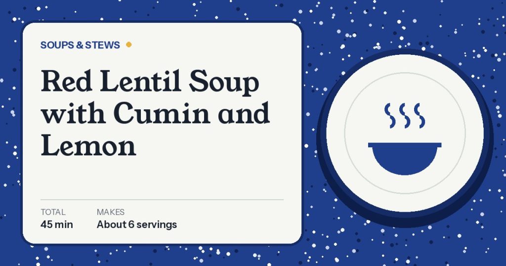 Illustrated cover card for Red Lentil Soup with Cumin and Lemon