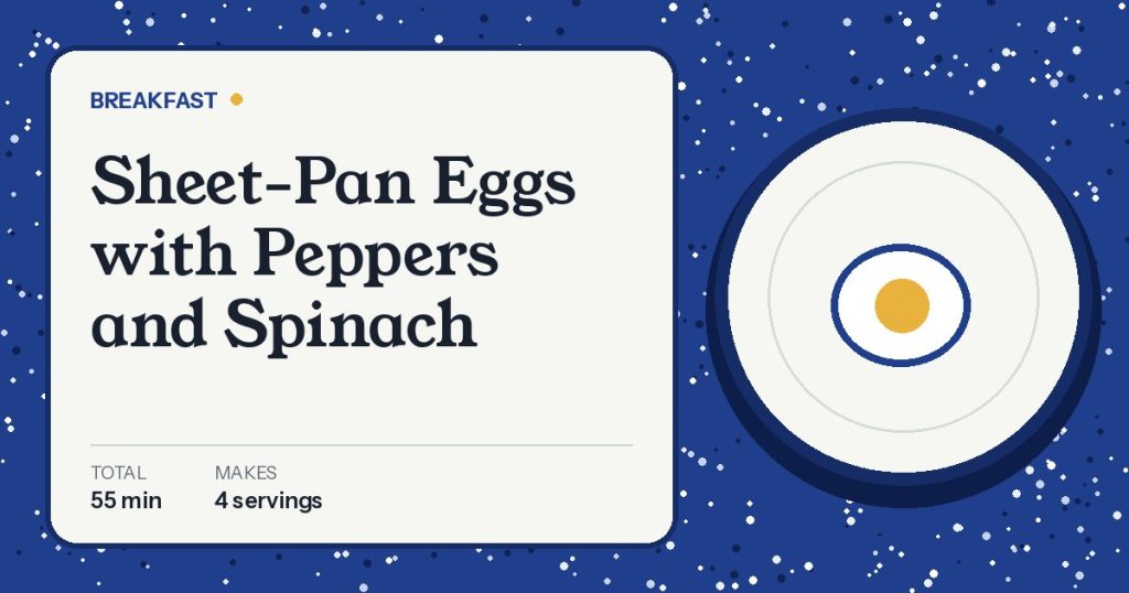 Illustrated cover card for Sheet-Pan Eggs with Peppers and Spinach